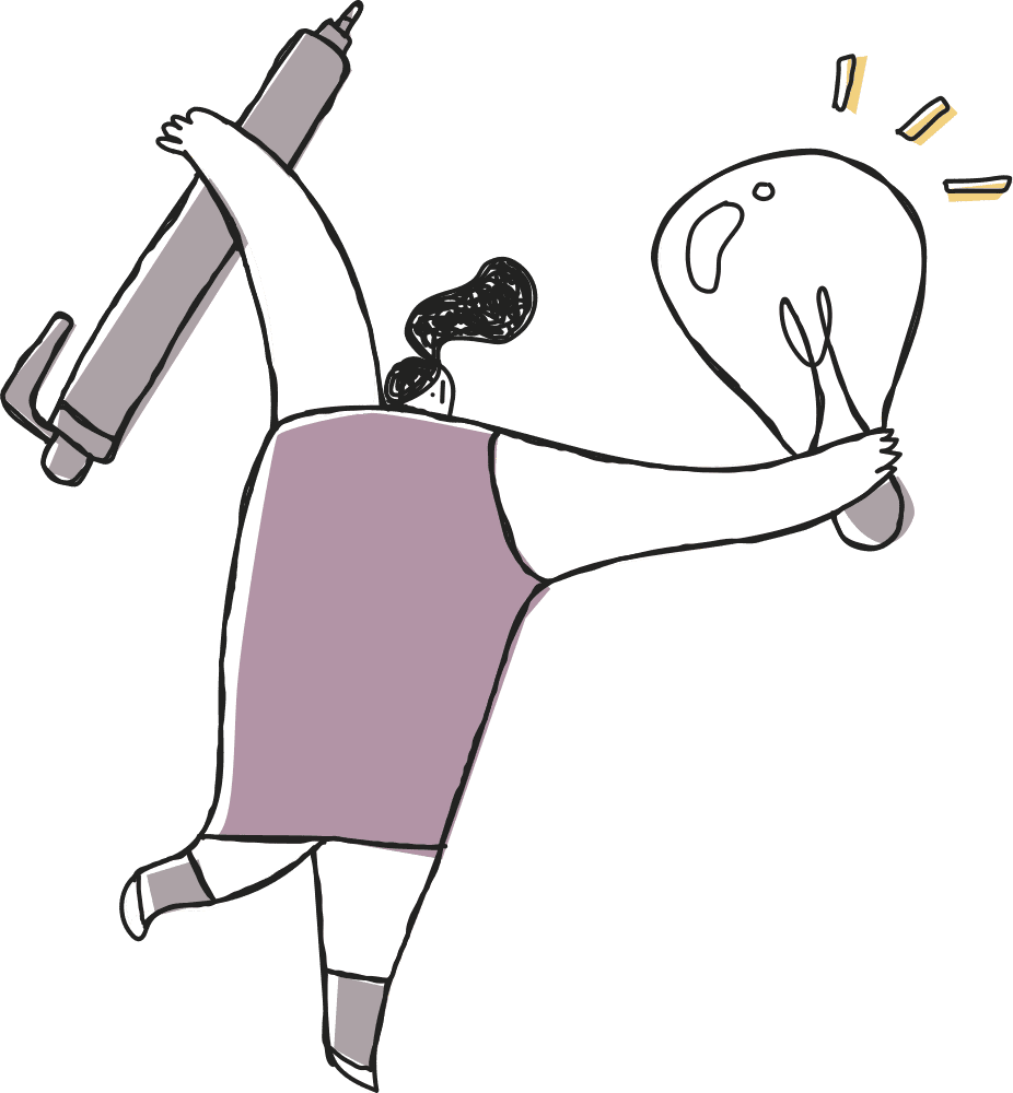 Illustration: Frau mit Stift und Glühbirne